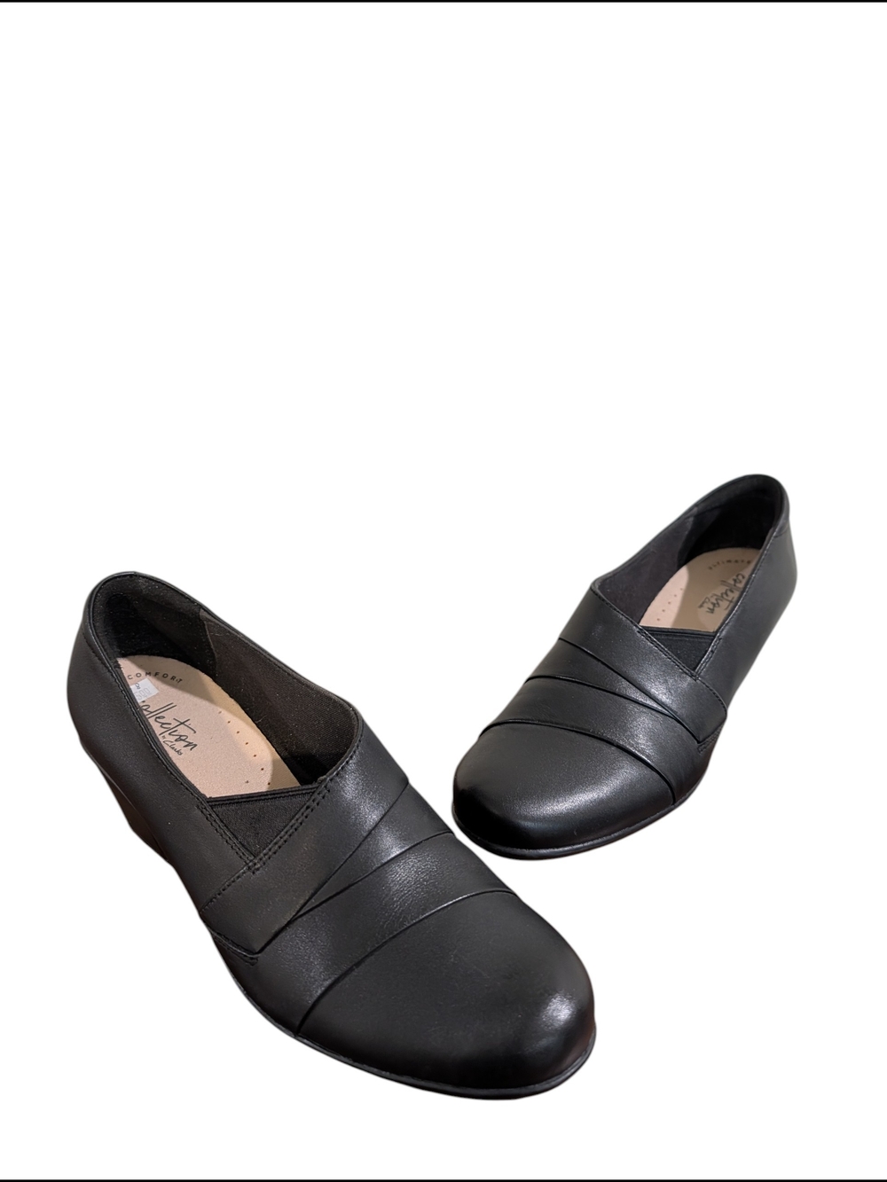 Clarks Black Slip-On Low Block Heel Loafers for Women Size 8 Comfort Walking